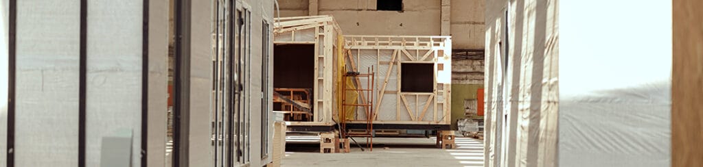 the construction processes of a modular structure being built
